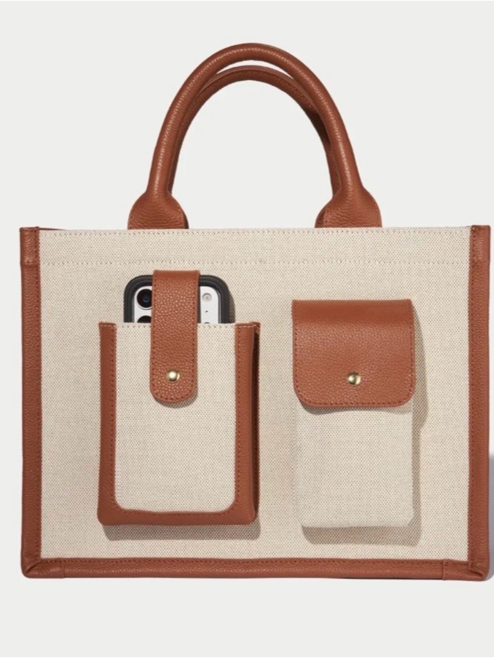Bandolier Canvas Top-Handle Tote with Brown Trim